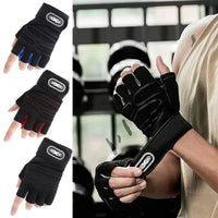 Workout wrist support gloves for weightlifting, showcasing various colors and designed for grip and protection.
