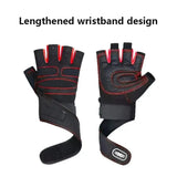 Workout wrist support gloves with lengthened wristband design for improved grip and joint stability during weightlifting.