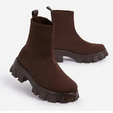 BootyComfort Women’s Casual Fashion Sneakers in brown with a modern chunky sole and ribbed ankle design.